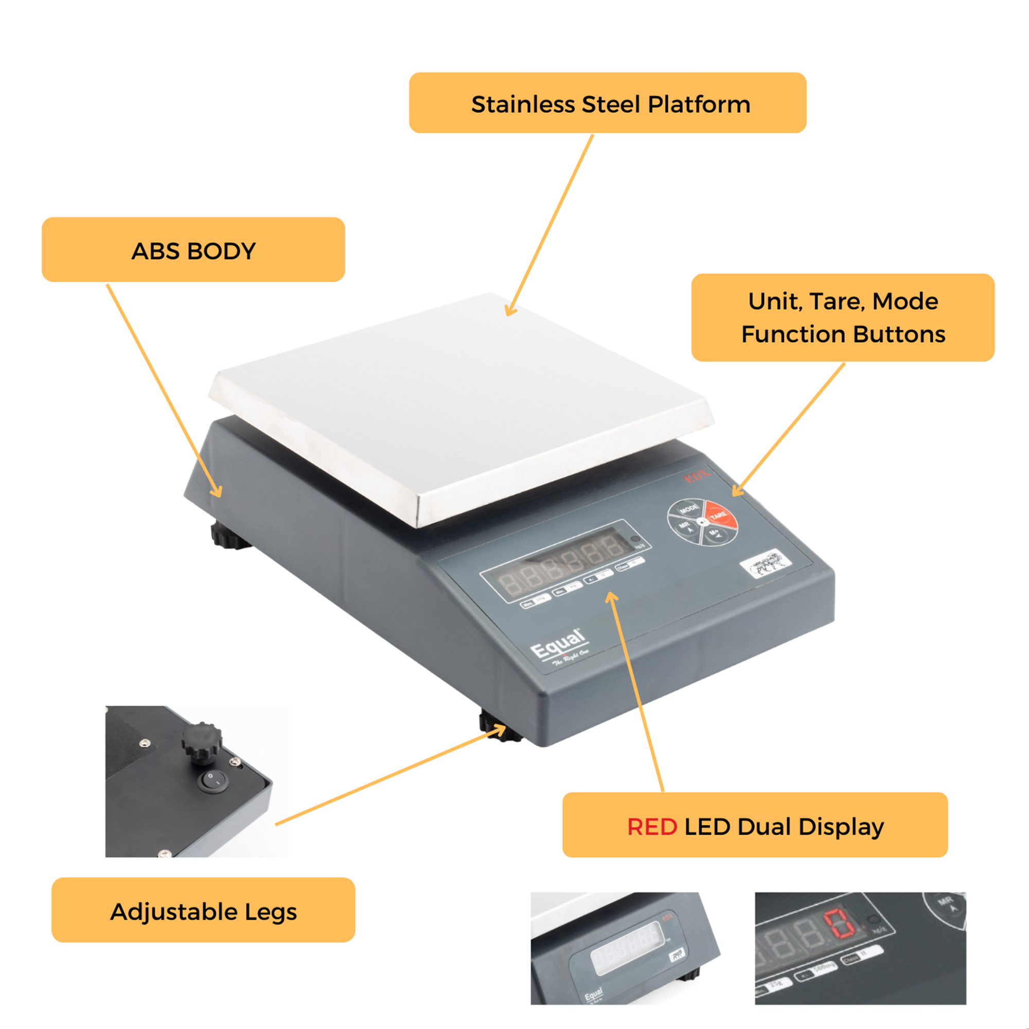 Equal Digital Electronic Weighing Machine 30kg Capacity with Sealed Rechargable Battery (ABS)