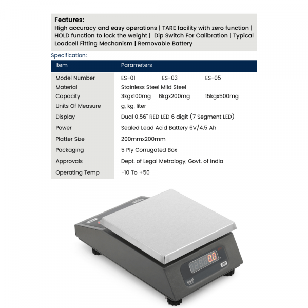 EQUAL Silver Scale/Display Front &amp; Back/MS - 3Kg, 100mg