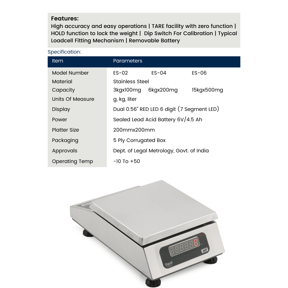 EQUAL Silver Scale/Display Front & Back/SS - 6Kg, 200mg