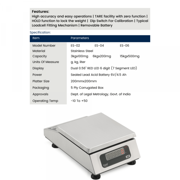 EQUAL Silver Scale/Display Front &amp; Back/SS - 6Kg, 200mg